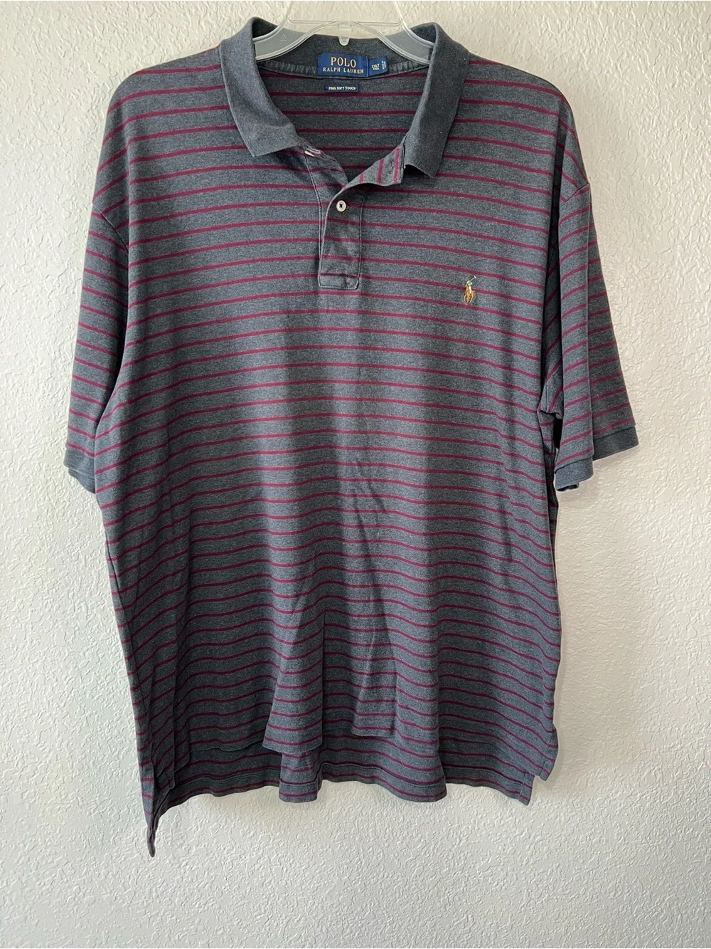 POLO Ralph Lauren Men’s Classic Fit Gray Striped Prima Cotton Polo Shirt 2XT